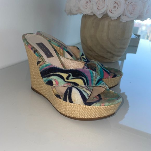 Emilio Pucci Velvet / Terry cloth Wedge Sandal - Picture 1 of 4